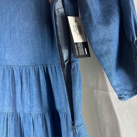 RIXO Kristen Tiered Embroidered Chambray Denim Maxi Dress Size US 6 - Picture 6 of 14